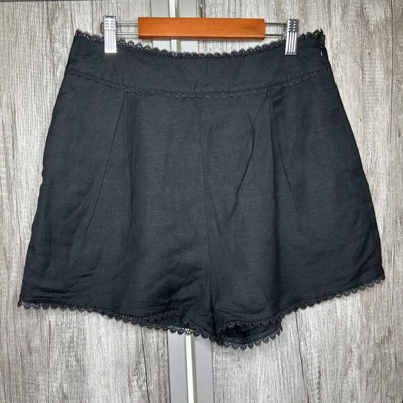 AQUA Linen Shorts Flat Front Lace Hem Side Zip Pleats Pockets Size Medium - Picture 1 of 11